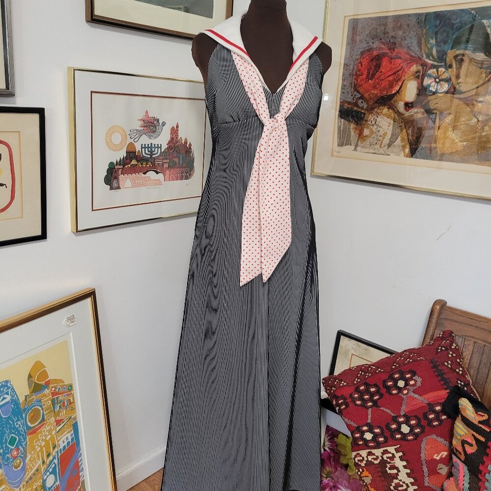Vintage 1970's Maxi Sailor Suit Look Halter Dress